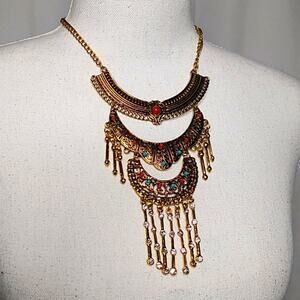 Multi-layered Gold-Tone Embellished Necklace Set